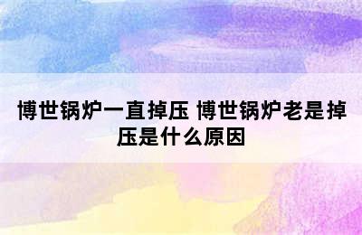 博世锅炉一直掉压 博世锅炉老是掉压是什么原因